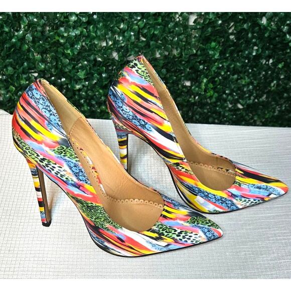Alba Mixed Print Satin Pointed Toe Stiletto Pumps, Size 7, NWOT - Picture 1 of 5